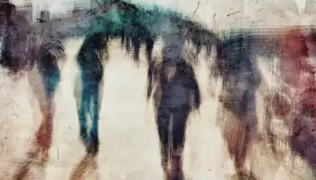 Abstrakte Darstellung von Menschen, die auf der Straße gehen